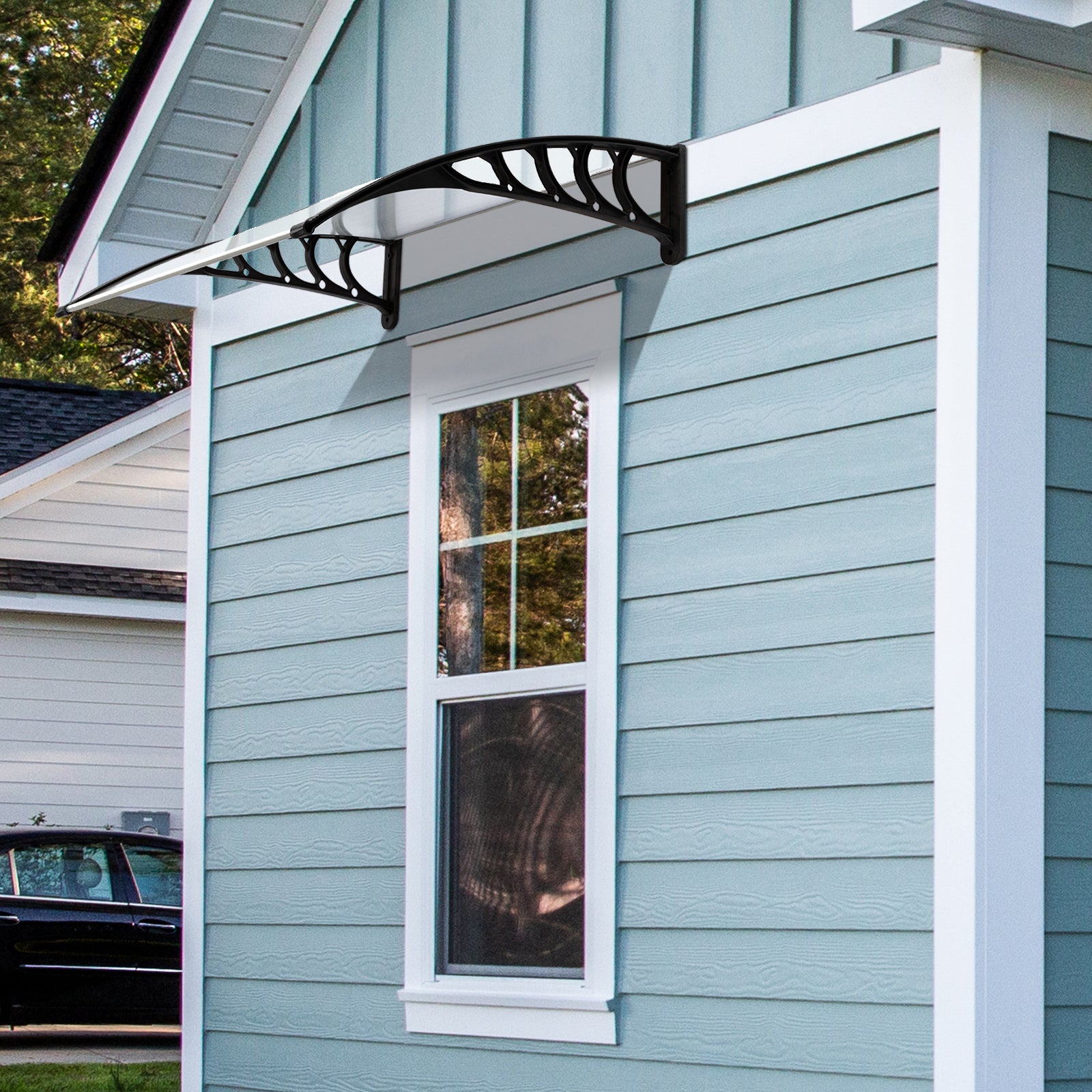 HAOYYE Door & Window Rain Cover Eaves Canopy Brown Panel with White Bracket Weather Protection Shelter