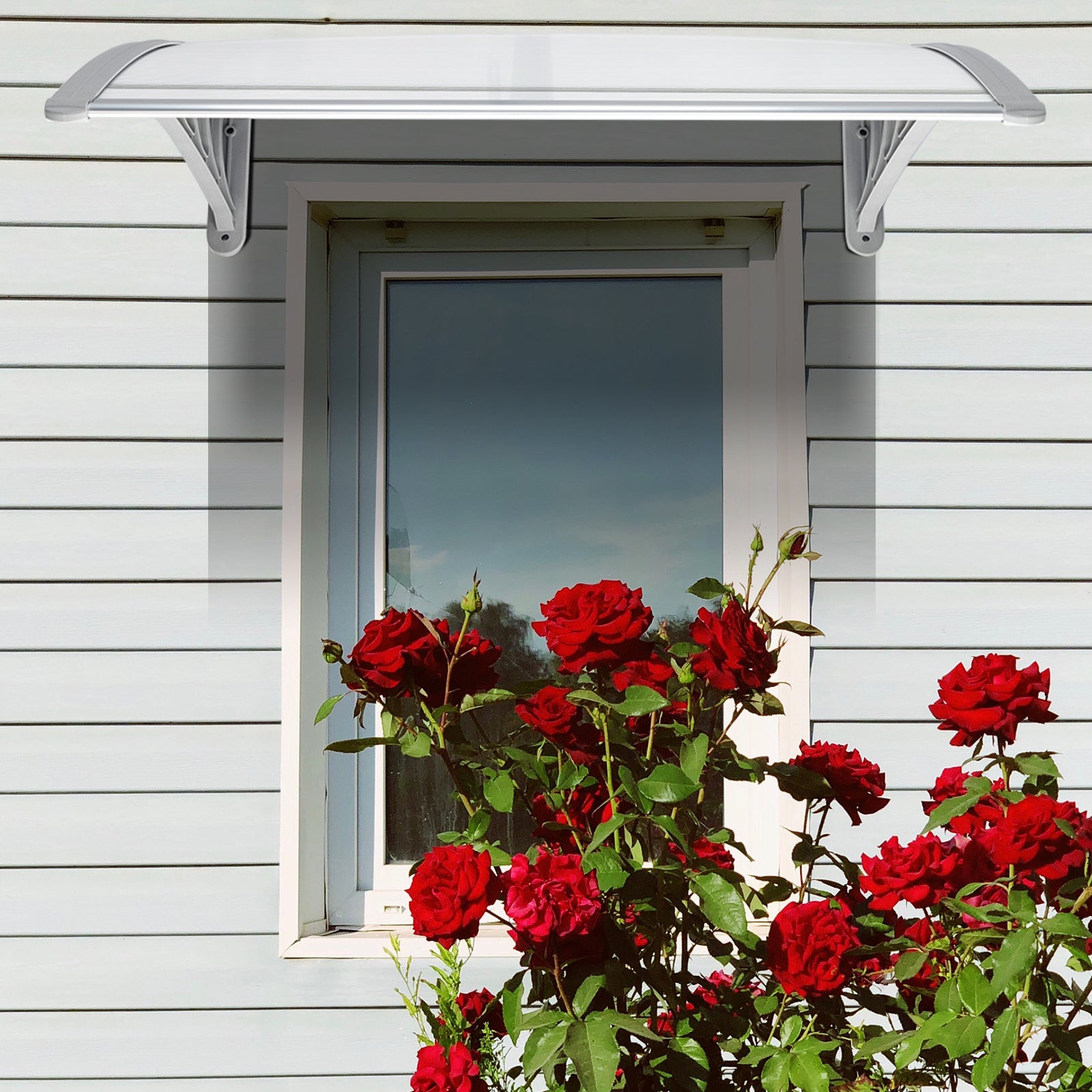 HAOYYE Household Door and Window Awning Canopy Weather-Resistant Eaves Rain Cover with White and Gray Brackets for Outdoor Entrance Patio Balcony Easy Installation