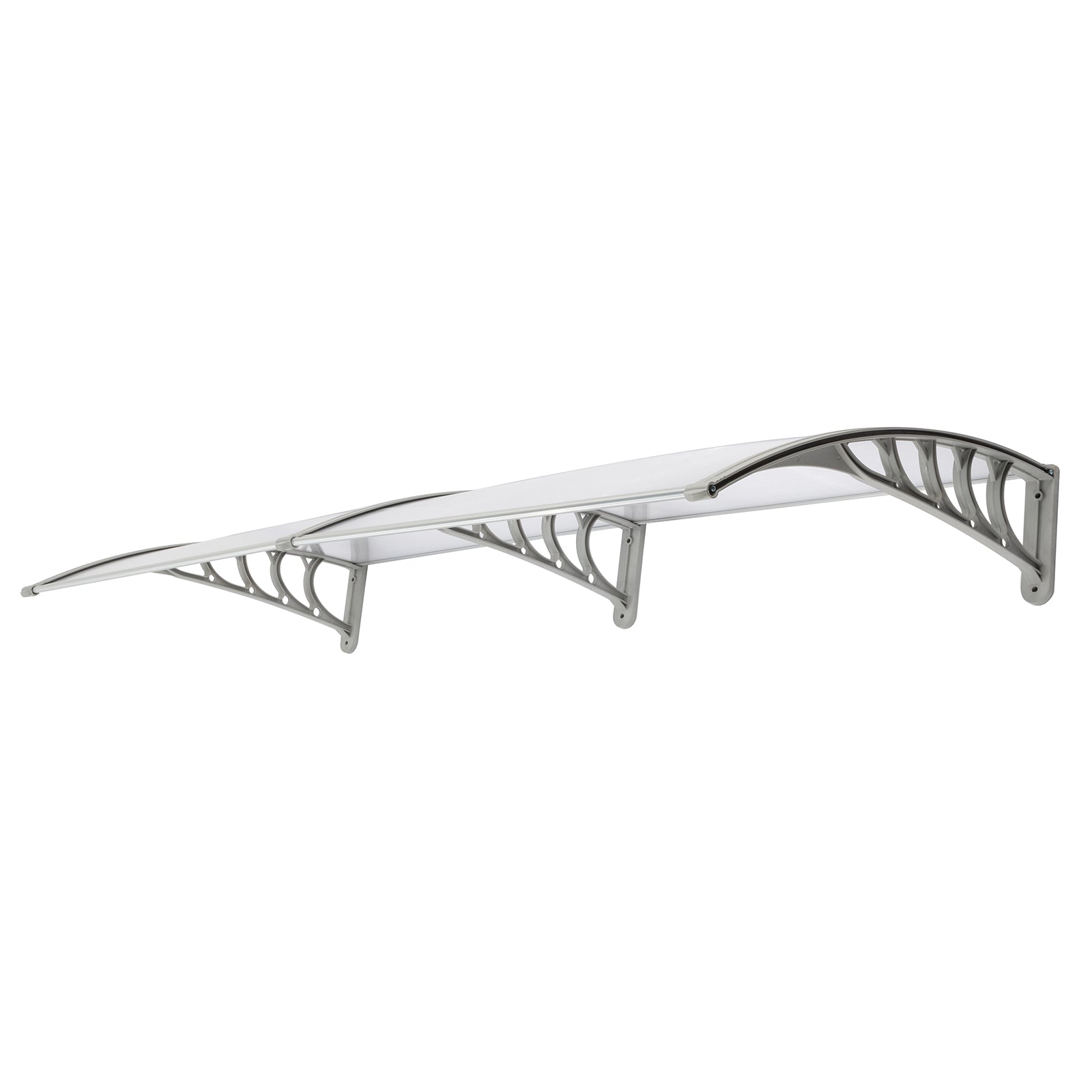 HAOYYE Door and Window Rain Cover Awning 200 x 100 Silver Polycarbonate Canopy with Gray Brackets Outdoor Eaves Shelter for Front Door Balcony Porch Entryway Weather Protection Durable Decorative Design