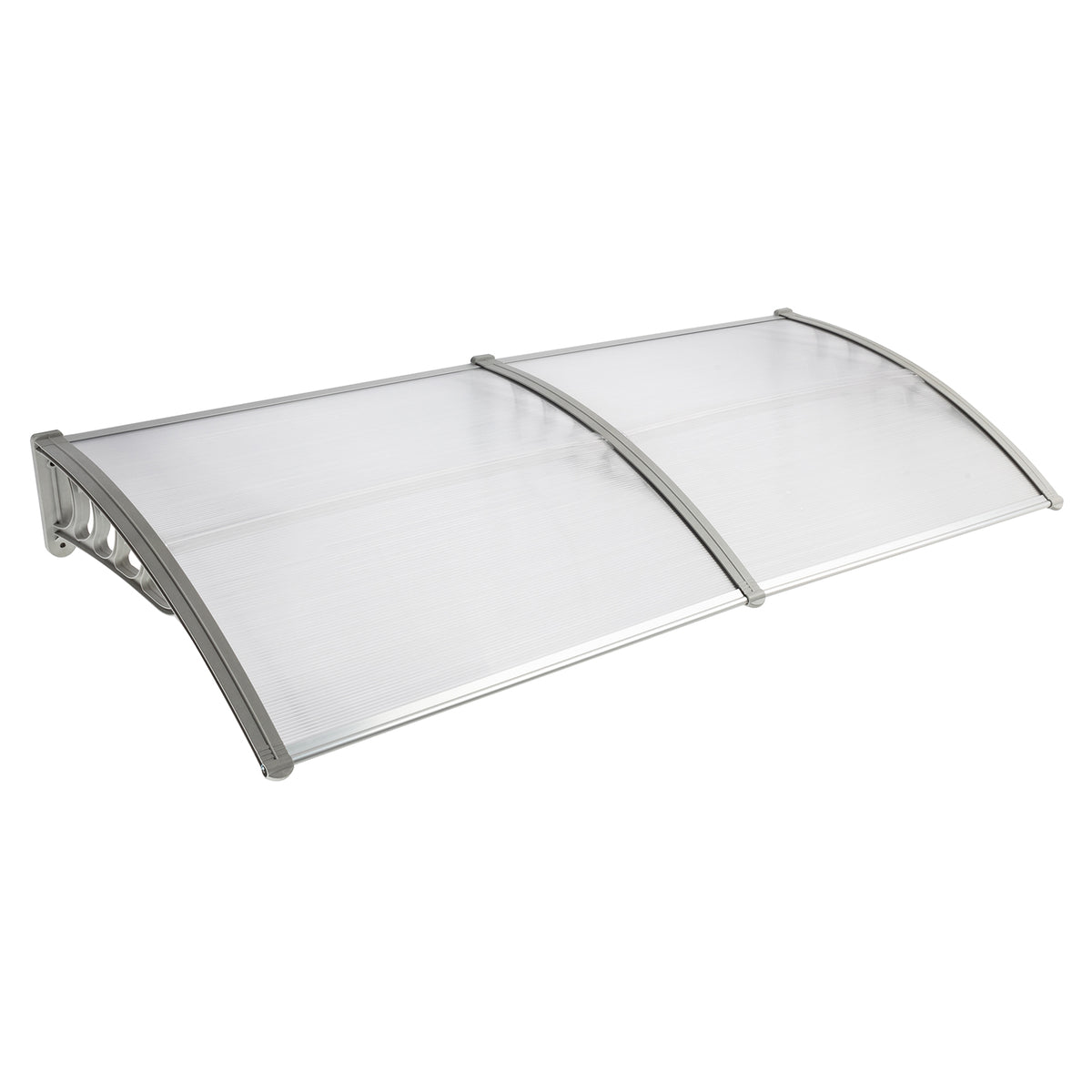 HAOYYE Door and Window Rain Cover Awning 200 x 100 Silver Polycarbonate Canopy with Gray Brackets Outdoor Eaves Shelter for Front Door Balcony Porch Entryway Weather Protection Durable Decorative Design