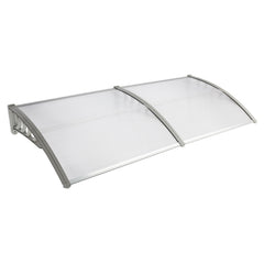 HAOYYE Door and Window Rain Cover Awning 200 x 100 Silver Polycarbonate Canopy with Gray Brackets Outdoor Eaves Shelter for Front Door Balcony Porch Entryway Weather Protection Durable Decorative Design