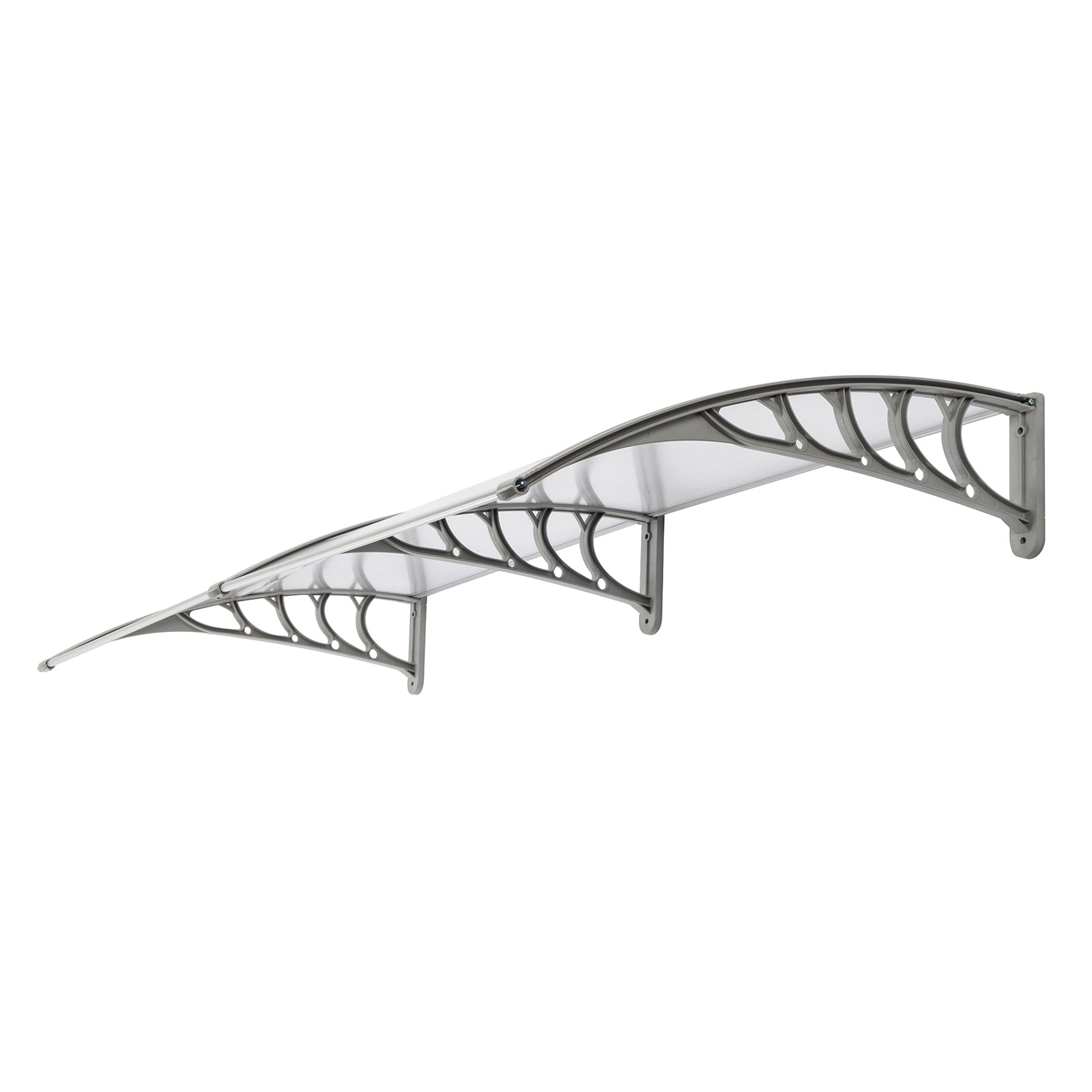 HAOYYE Door and Window Rain Cover Awning 200 x 100 Silver Polycarbonate Canopy with Gray Brackets Outdoor Eaves Shelter for Front Door Balcony Porch Entryway Weather Protection Durable Decorative Design