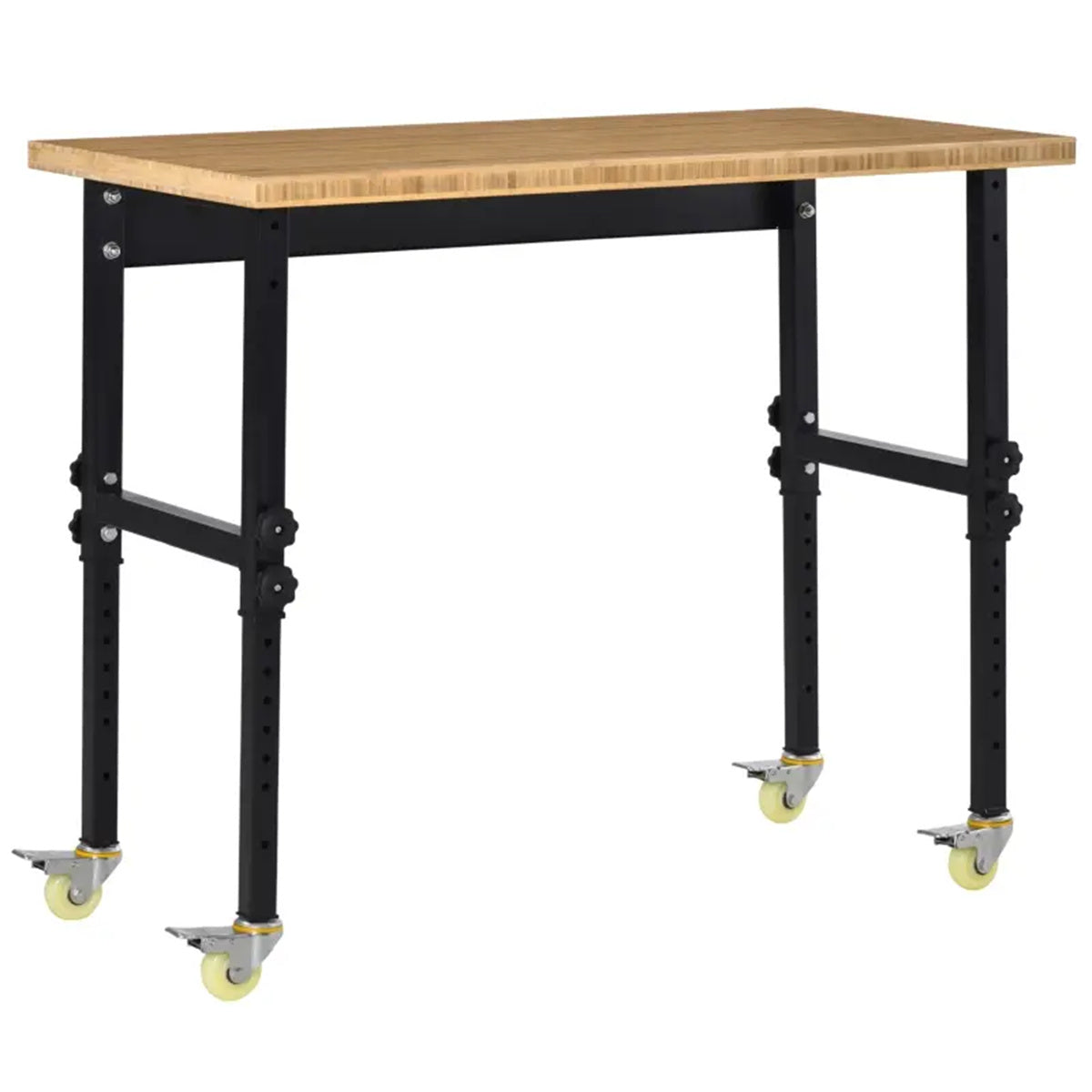 HAOYYE Garage Work Bench with Wheels and Adjustable Legs Bamboo Top Workstation Heavy Duty Rolling Tool Table for Workshop Garage Home Office Storage and Organization