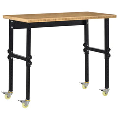 HAOYYE Garage Work Bench with Wheels and Adjustable Legs Bamboo Top Workstation Heavy Duty Rolling Tool Table for Workshop Garage Home Office Storage and Organization