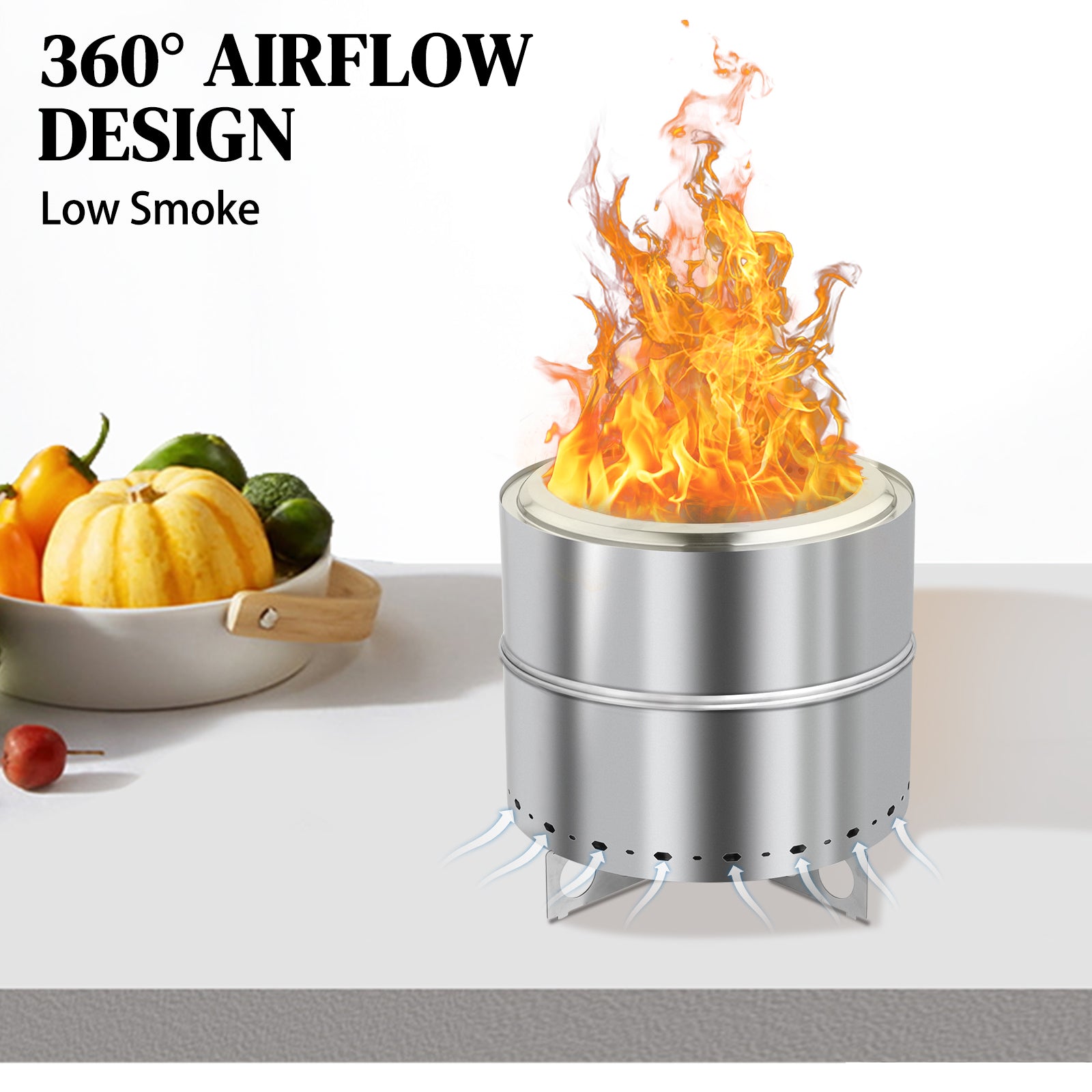 HAOYYE Smokeless Fire Pit Stainless Steel Outdoor Wood Burning Bonfire Pit with Double Wall Design Portable Low Smoke Backyard Patio Heater for Garden Deck Camping BBQ Easy Clean Round Fire Bowl