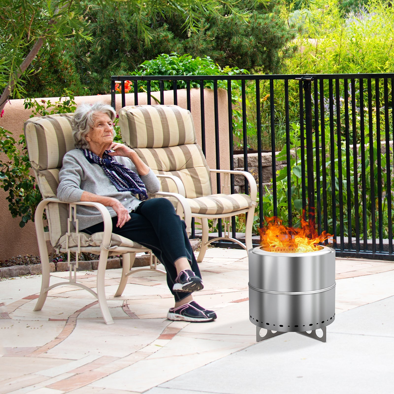 HAOYYE Smokeless Fire Pit Stainless Steel Outdoor Wood Burning Bonfire Pit with Double Wall Design Portable Low Smoke Backyard Patio Heater for Garden Deck Camping BBQ Easy Clean Round Fire Bowl