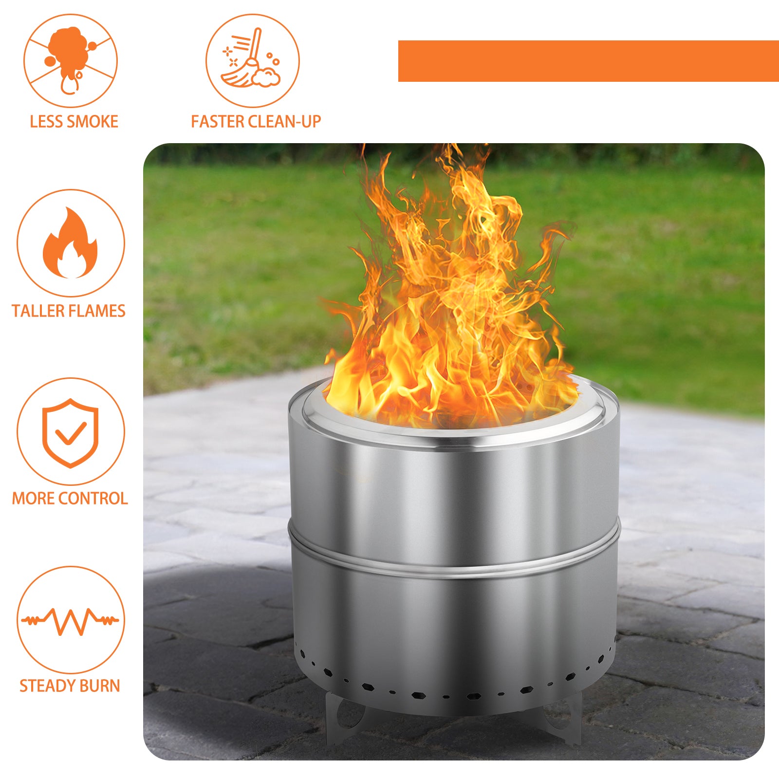 HAOYYE Smokeless Fire Pit Stainless Steel Outdoor Wood Burning Bonfire Pit with Double Wall Design Portable Low Smoke Backyard Patio Heater for Garden Deck Camping BBQ Easy Clean Round Fire Bowl