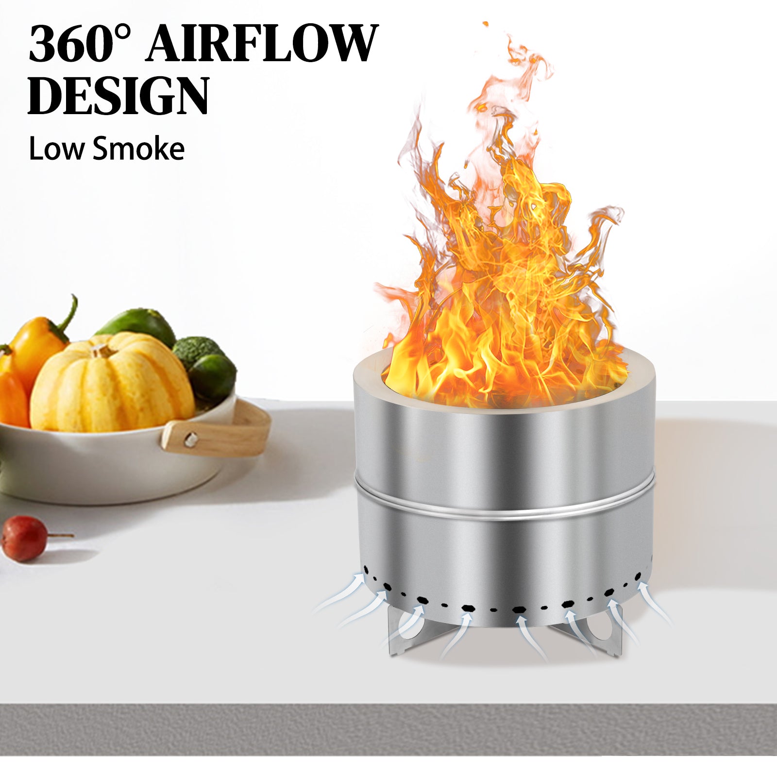 HAOYYE Smokeless Fire Pit Outdoor Wood Burning Firepit with Spark Screen and Heat-Resistant Coating, Portable Backyard Patio Bonfire Fire Bowl for Clean Smoke-Free Evenings