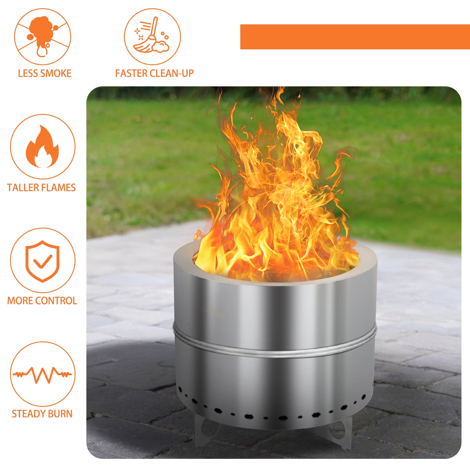 HAOYYE Smokeless Fire Pit Outdoor Wood Burning Firepit with Spark Screen and Heat-Resistant Coating, Portable Backyard Patio Bonfire Fire Bowl for Clean Smoke-Free Evenings