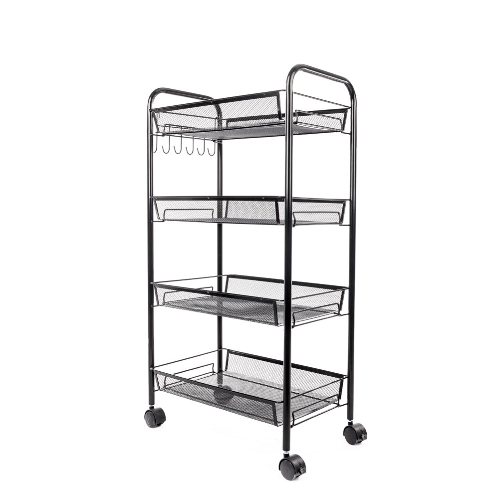 HAOYYE 4-Tier Honeycomb Mesh Storage Cart with Wheels and Hooks for Kitchen Bathroom Living Room Organization, Sturdy Iron Frame, Ventilated Design, Easy to Move