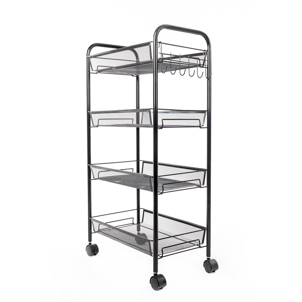 HAOYYE 4-Tier Honeycomb Mesh Storage Cart with Wheels and Hooks for Kitchen Bathroom Living Room Organization, Sturdy Iron Frame, Ventilated Design, Easy to Move