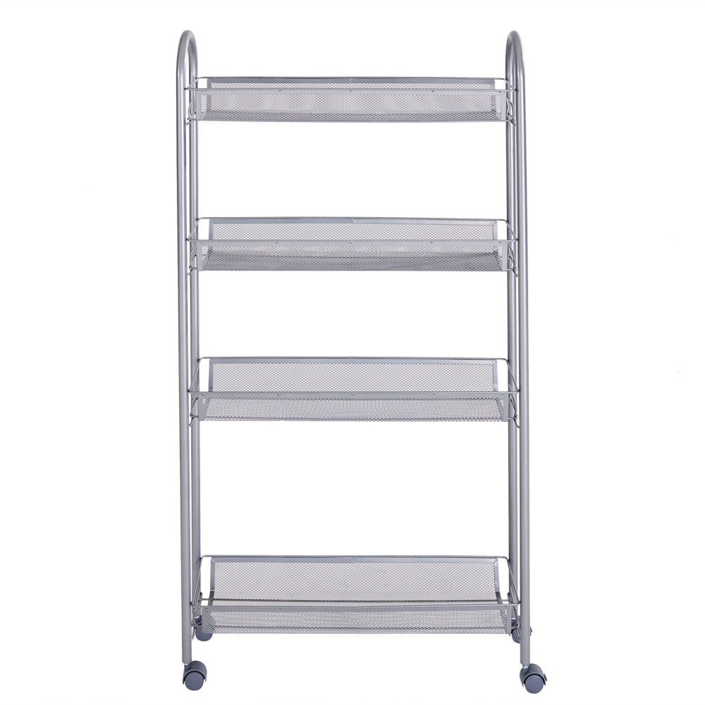 HAOYYE Honeycomb Mesh Style Four-Layer Removable Storage Cart – Durable Silver Rolling Cart With Spacious Shelves For Kitchen, Bathroom, Bedroom, And Office Organization – Heavy-Duty Carbon Steel Construction, Easy To Move, Space-Saving Design