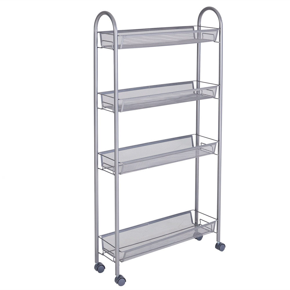 HAOYYE Honeycomb Mesh Style Four-Layer Removable Storage Cart – Durable Silver Rolling Cart With Spacious Shelves For Kitchen, Bathroom, Bedroom, And Office Organization – Heavy-Duty Carbon Steel Construction, Easy To Move, Space-Saving Design