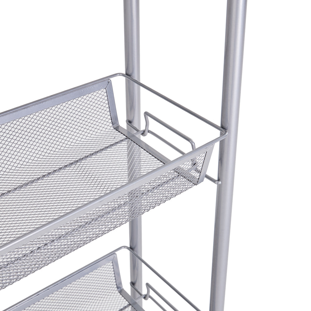 HAOYYE Honeycomb Mesh Style Four-Layer Removable Storage Cart – Durable Silver Rolling Cart With Spacious Shelves For Kitchen, Bathroom, Bedroom, And Office Organization – Heavy-Duty Carbon Steel Construction, Easy To Move, Space-Saving Design