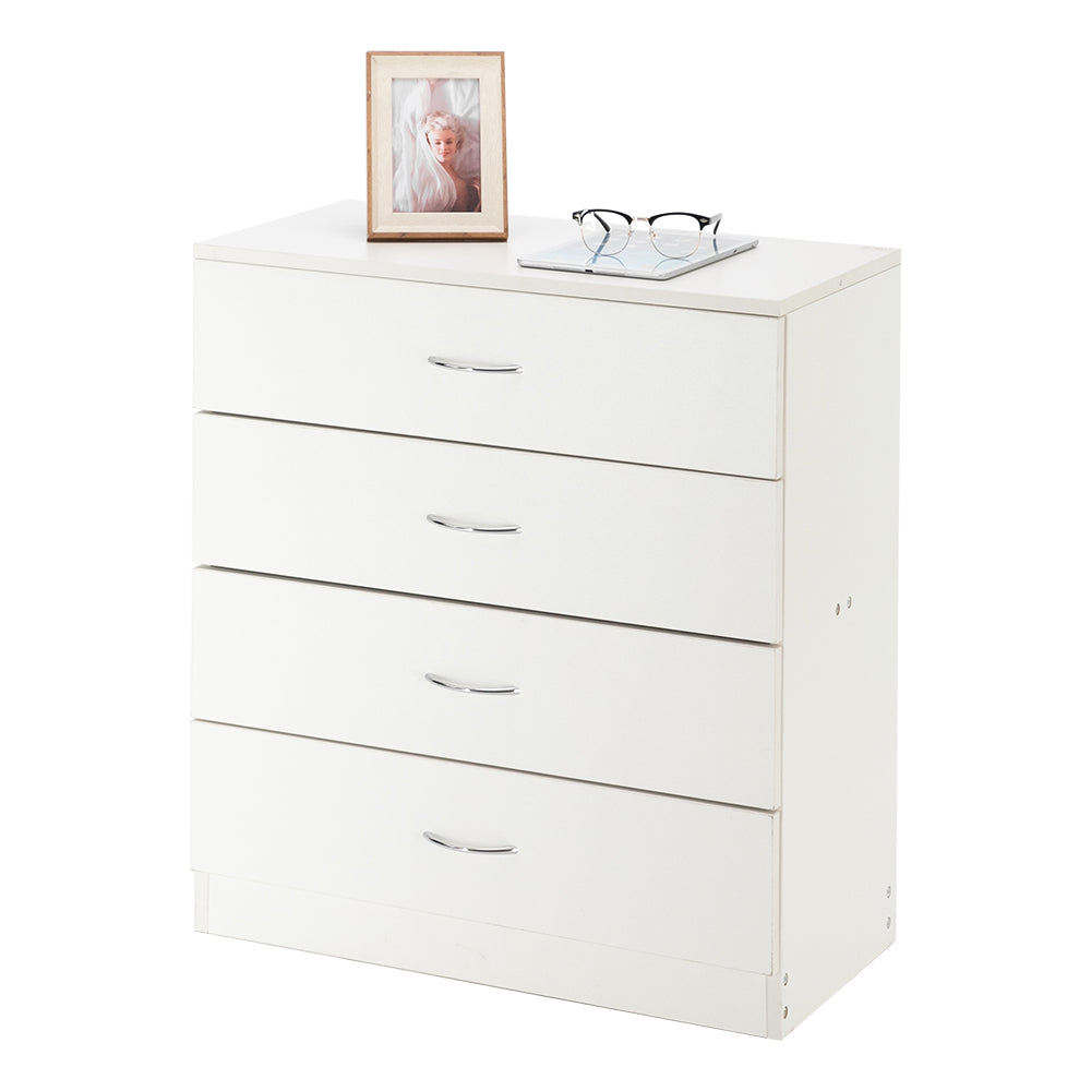 HAOYYE Modern 4-Drawer Dresser White and Black Durable Heavy-Duty Construction Multifunctional Storage Cabinet Organizer Space-Saving Stylish Design Versatile for Bedroom, Living Room, and Entryway