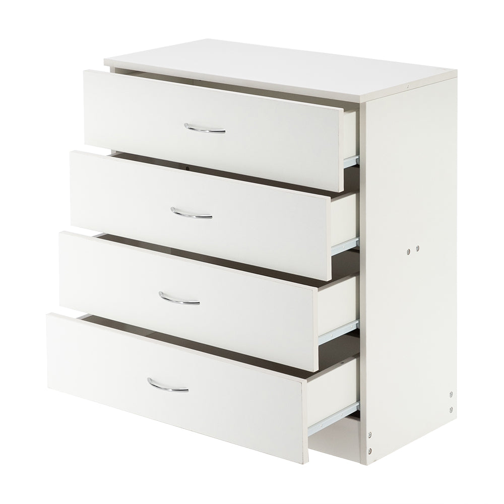 HAOYYE Modern 4-Drawer Dresser White and Black Durable Heavy-Duty Construction Multifunctional Storage Cabinet Organizer Space-Saving Stylish Design Versatile for Bedroom, Living Room, and Entryway