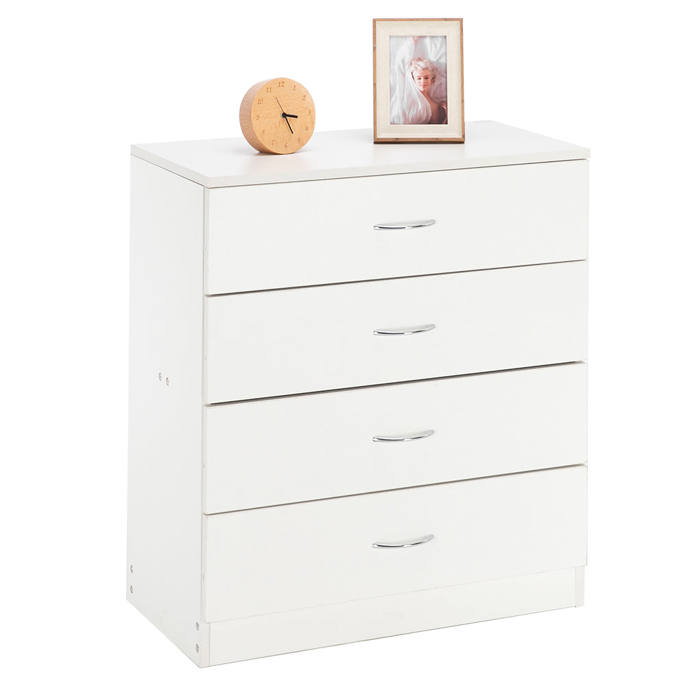 HAOYYE Modern 4-Drawer Dresser White and Black Durable Heavy-Duty Construction Multifunctional Storage Cabinet Organizer Space-Saving Stylish Design Versatile for Bedroom, Living Room, and Entryway