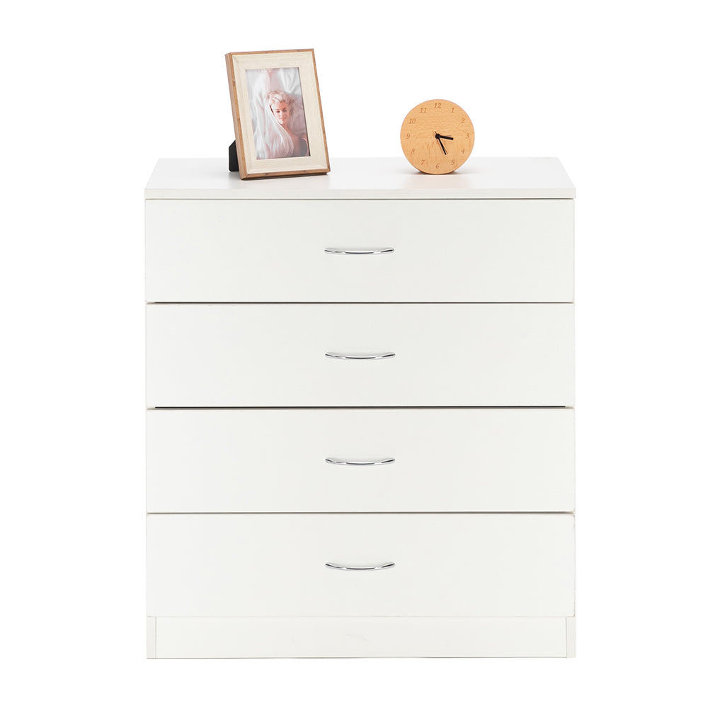 HAOYYE Modern 4-Drawer Dresser White and Black Durable Heavy-Duty Construction Multifunctional Storage Cabinet Organizer Space-Saving Stylish Design Versatile for Bedroom, Living Room, and Entryway