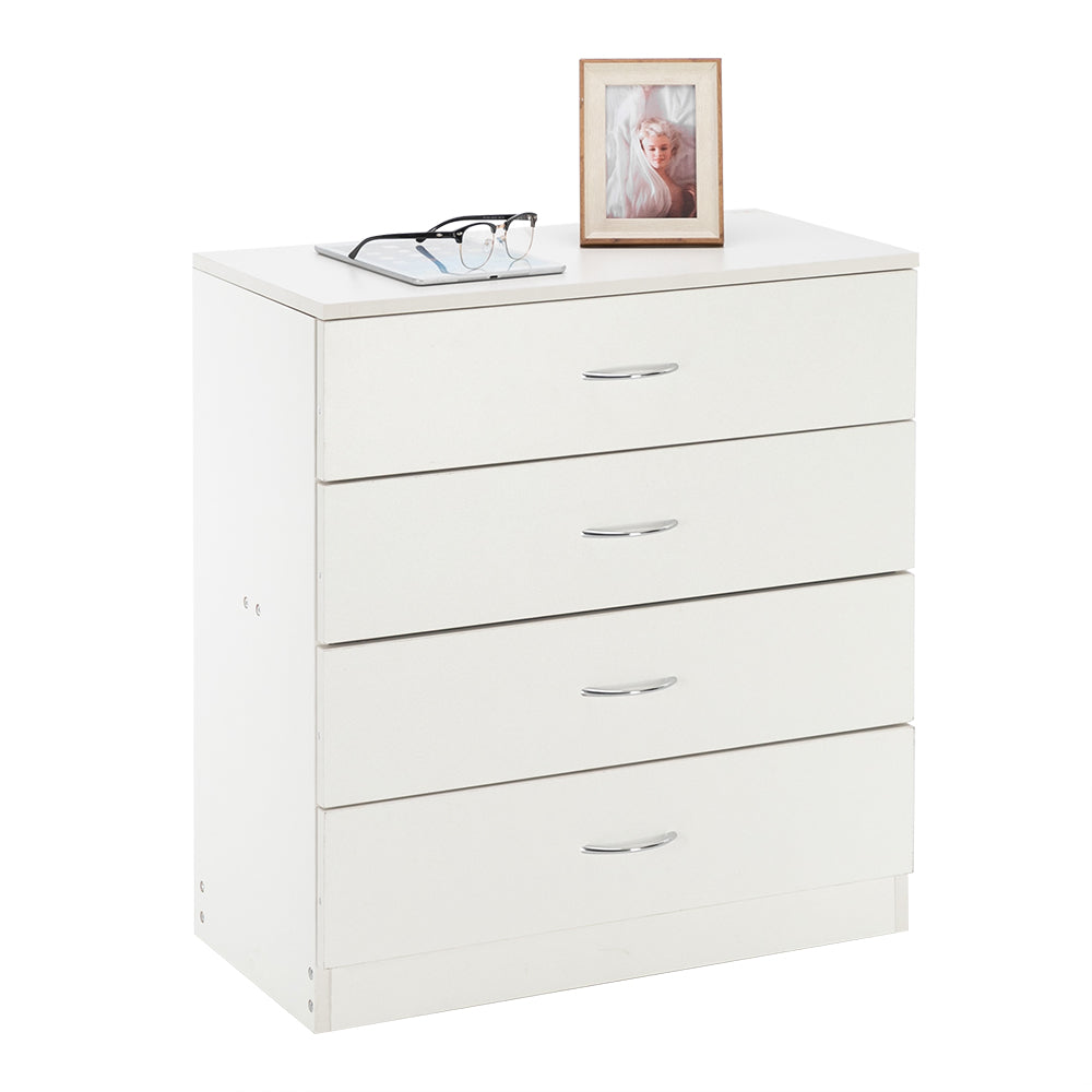 HAOYYE Modern 4-Drawer Dresser White and Black Durable Heavy-Duty Construction Multifunctional Storage Cabinet Organizer Space-Saving Stylish Design Versatile for Bedroom, Living Room, and Entryway