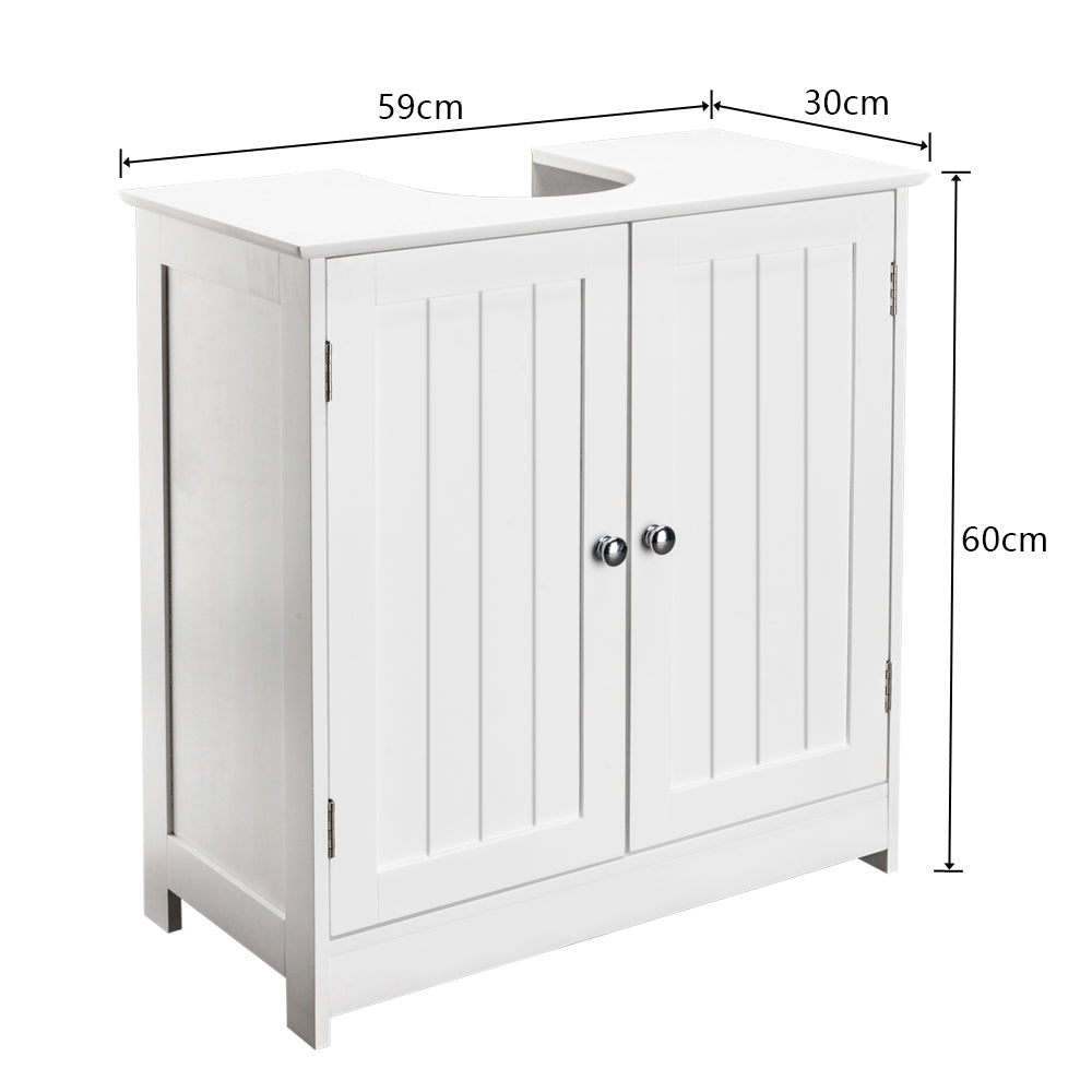 HAOYYE Bathroom Sink Cabinet with Storage Shelves and Doors White Modern Freestanding Vanity Organizer for Toilet and Washroom Space Saving Furniture for Home and Apartment