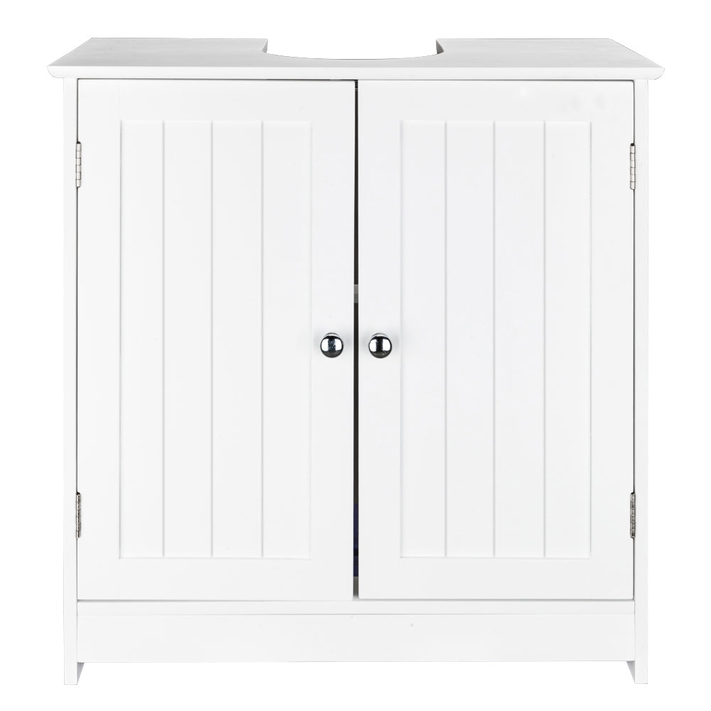 HAOYYE Bathroom Sink Cabinet with Storage Shelves and Doors White Modern Freestanding Vanity Organizer for Toilet and Washroom Space Saving Furniture for Home and Apartment