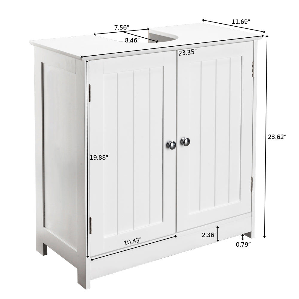HAOYYE Bathroom Sink Cabinet with Storage Shelves and Doors White Modern Freestanding Vanity Organizer for Toilet and Washroom Space Saving Furniture for Home and Apartment