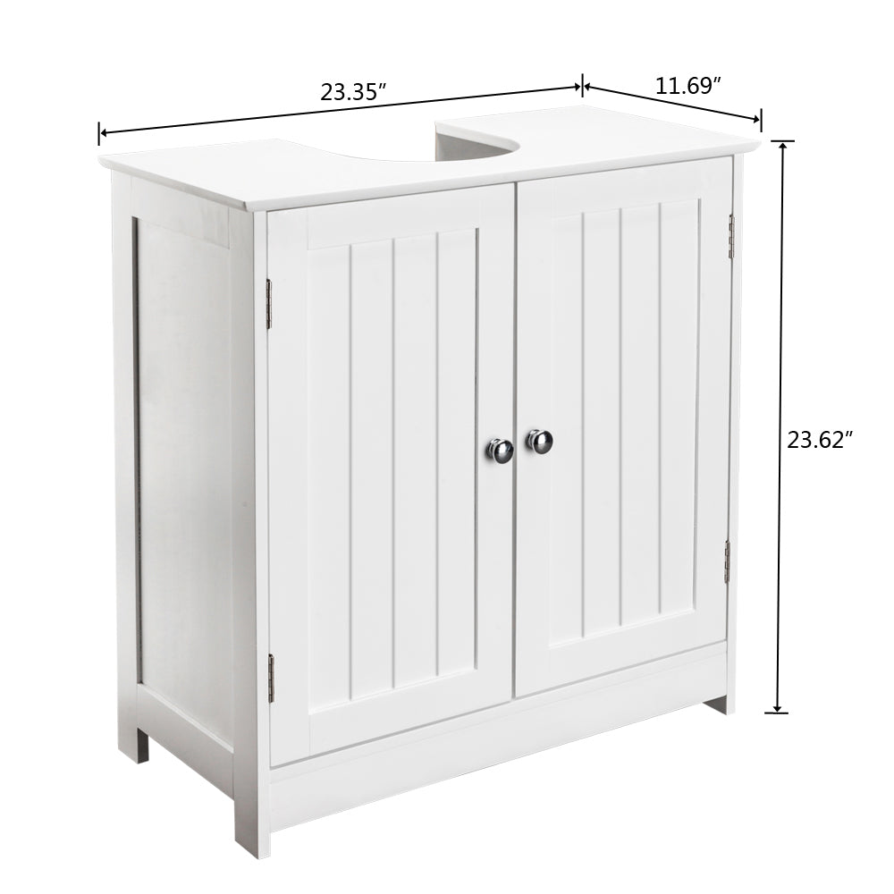 HAOYYE Bathroom Sink Cabinet with Storage Shelves and Doors White Modern Freestanding Vanity Organizer for Toilet and Washroom Space Saving Furniture for Home and Apartment