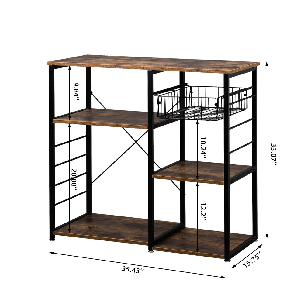 HAOYYE Industrial Kitchen Baker's Rack Microwave Oven Stand with Storage Shelves and Side Hooks, Vintage Utility Workstation Shelf for Kitchen Dining Room Apartment Pantry Home Office