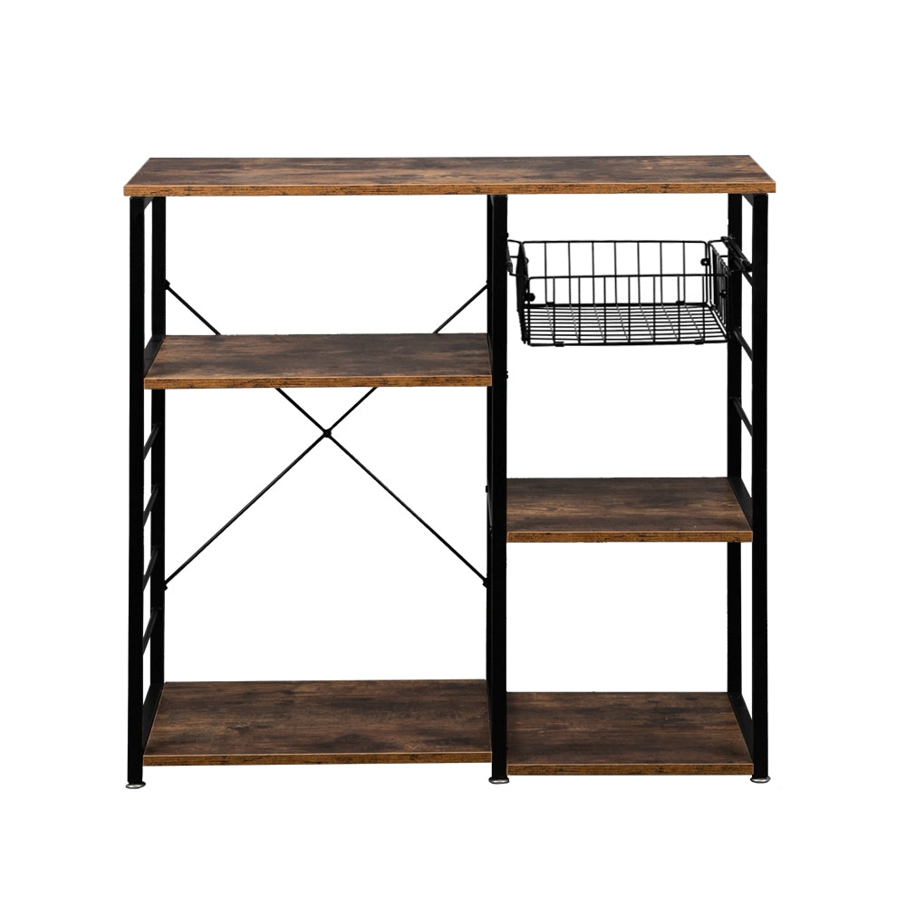 HAOYYE Industrial Kitchen Baker's Rack Microwave Oven Stand with Storage Shelves and Side Hooks, Vintage Utility Workstation Shelf for Kitchen Dining Room Apartment Pantry Home Office