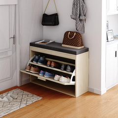 HAOYYE Rattan Shoe Rack, Hallway Shoe Bench, Shoe Cabinet with Flip-Drawer and Seat Cushion Sturdy Design Durable Multifunctional Modern Home Organizer Storage Solution Practical Stylish Space-Saving