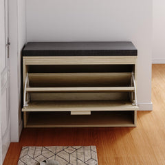 HAOYYE Rattan Shoe Rack, Hallway Shoe Bench, Shoe Cabinet with Flip-Drawer and Seat Cushion Sturdy Design Durable Multifunctional Modern Home Organizer Storage Solution Practical Stylish Space-Saving