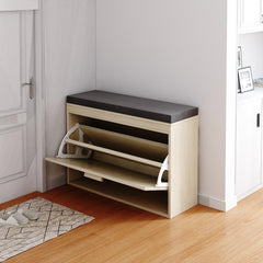 HAOYYE Rattan Shoe Rack, Hallway Shoe Bench, Shoe Cabinet with Flip-Drawer and Seat Cushion Sturdy Design Durable Multifunctional Modern Home Organizer Storage Solution Practical Stylish Space-Saving