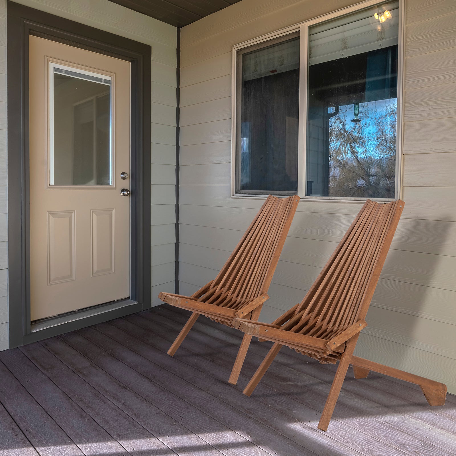 HAOYYE Wood Folding Chair for Outdoor, Low Profile Acacia Wood Lounge Chair for Balcony Porch Backyard Patio Lawn Garden