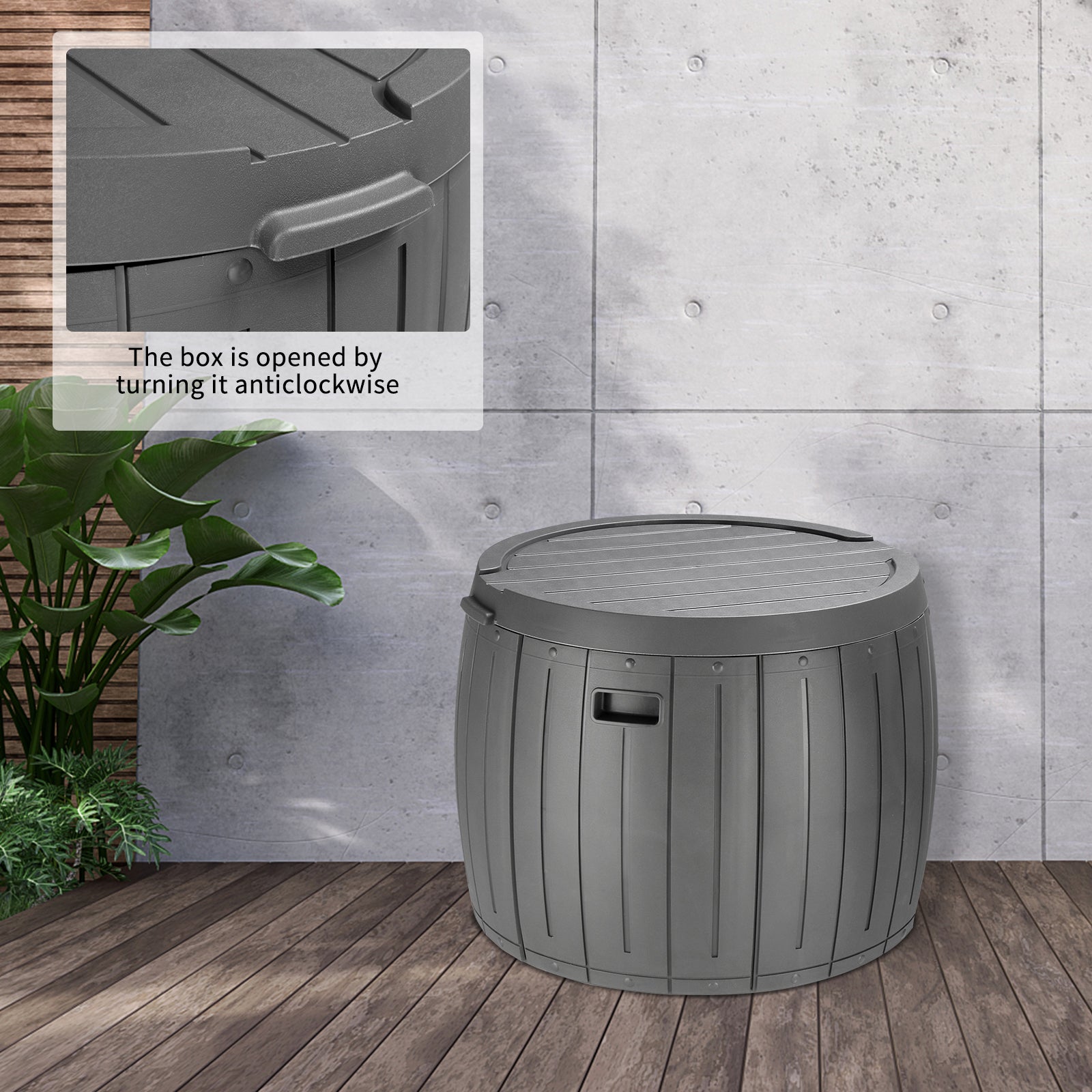 HAOYYE Round Outdoor Deck Box 36 Gallon Waterproof Storage Container with Thickened Lid for Patio Garden Poolside Furniture Tools Accessories Sports Gear and Yard Organization Gray