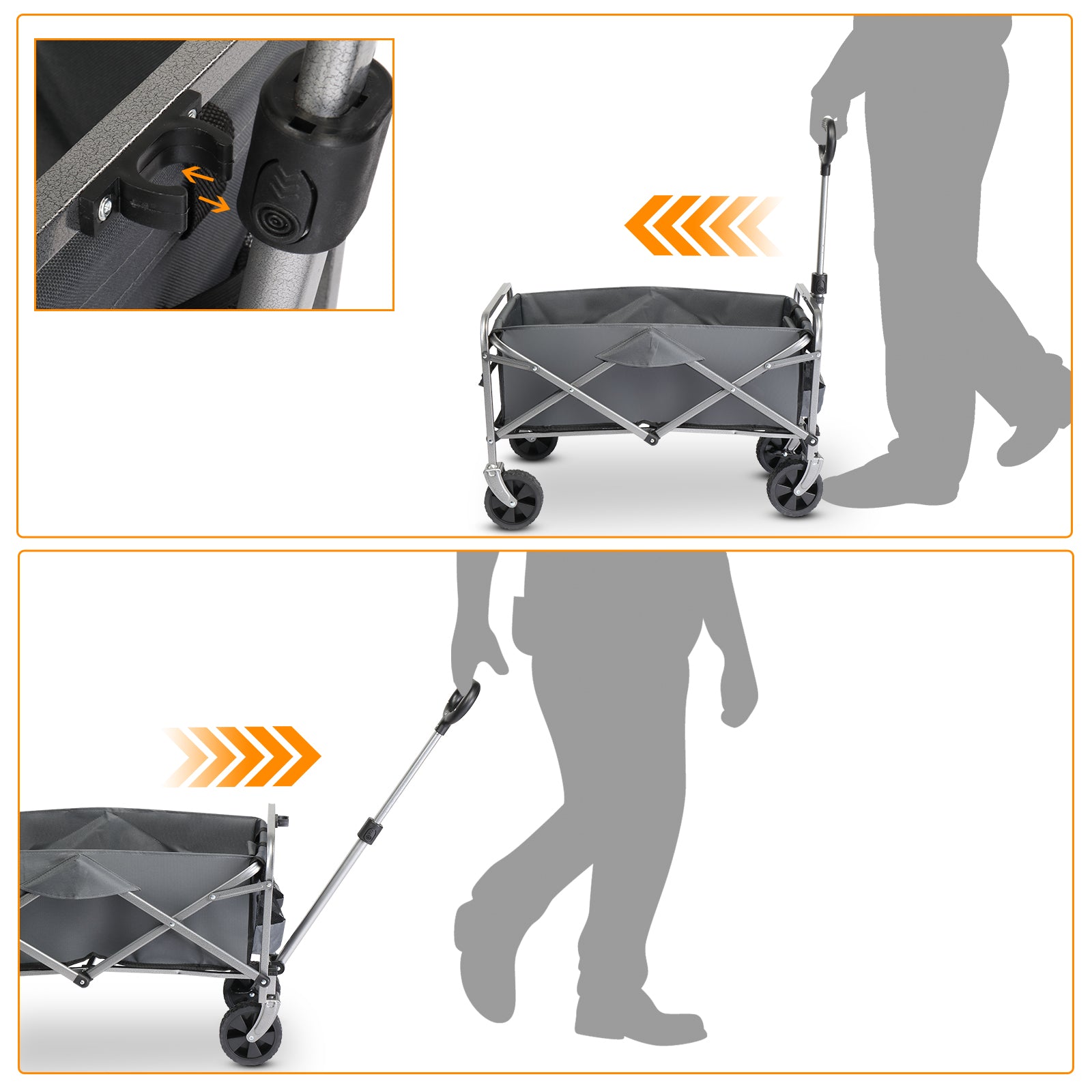 HAOYYE Garden Folding Cart with Steel Frame and Flat Folding Design, Heavy Duty Utility Wagon with 600D Oxford Cloth for Outdoor Transport Camping Gardening and Yard Work, Gray Fabric with Silver Frame