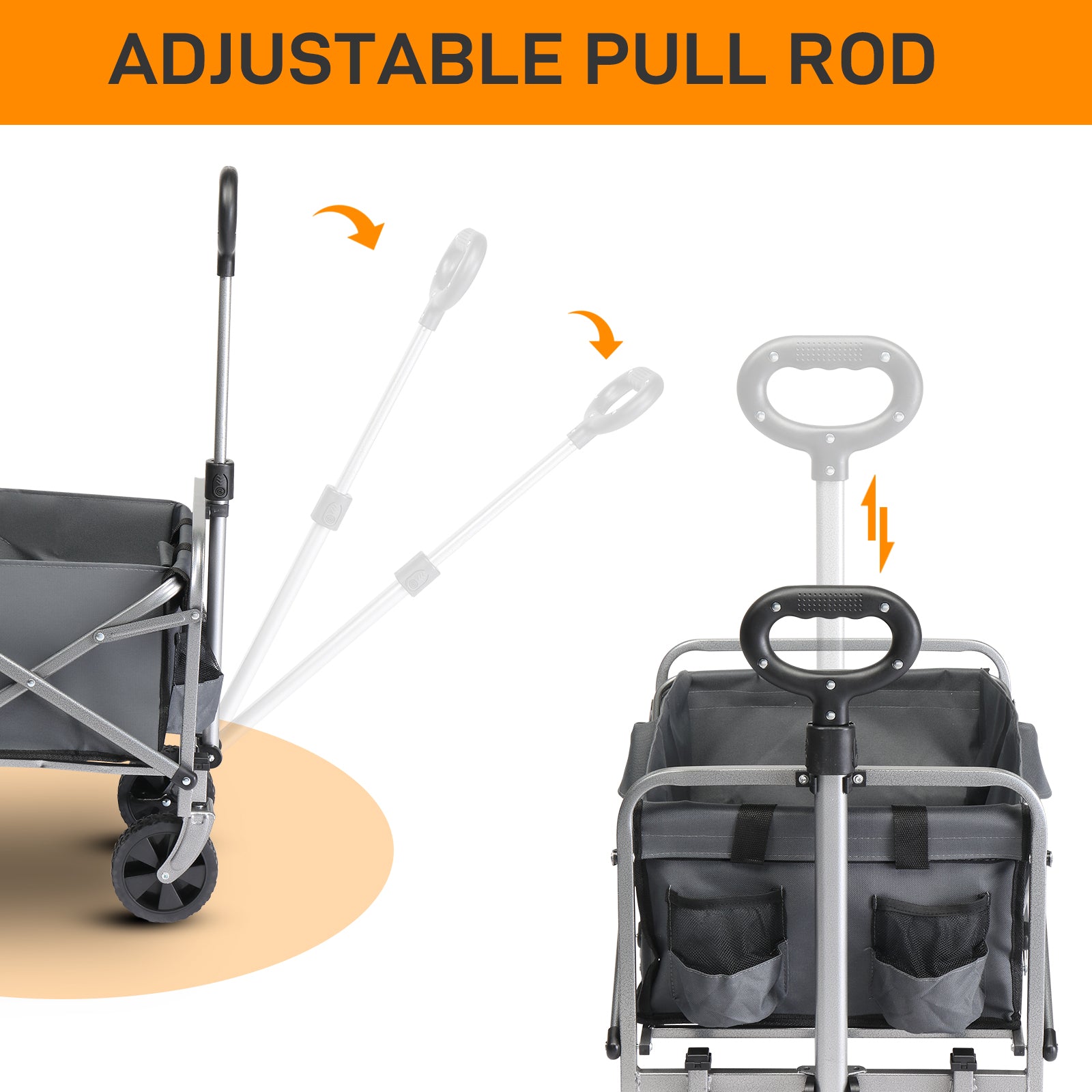 HAOYYE Garden Folding Cart with Steel Frame and Flat Folding Design, Heavy Duty Utility Wagon with 600D Oxford Cloth for Outdoor Transport Camping Gardening and Yard Work, Gray Fabric with Silver Frame