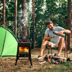HAOYYE Portable Wood Camping Stove, High-Efficiency Alloy Steel Outdoor Cooking Stove with Storage Bag, Firewood Hook, and Gloves for Camping, Hiking, and Hunting