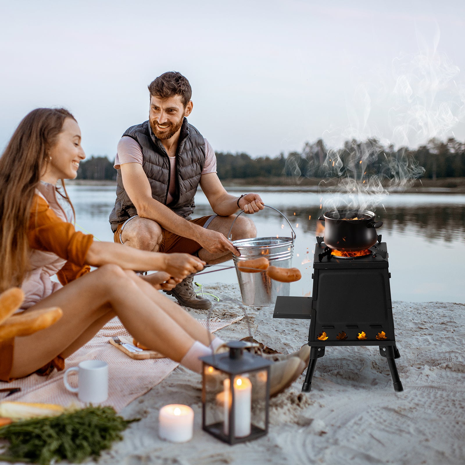 HAOYYE Portable Wood Camping Stove, High-Efficiency Alloy Steel Outdoor Cooking Stove with Storage Bag, Firewood Hook, and Gloves for Camping, Hiking, and Hunting