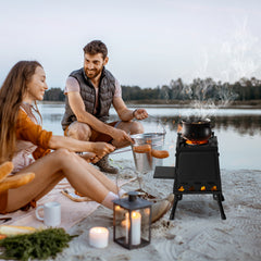 HAOYYE Portable Wood Camping Stove, High-Efficiency Alloy Steel Outdoor Cooking Stove with Storage Bag, Firewood Hook, and Gloves for Camping, Hiking, and Hunting