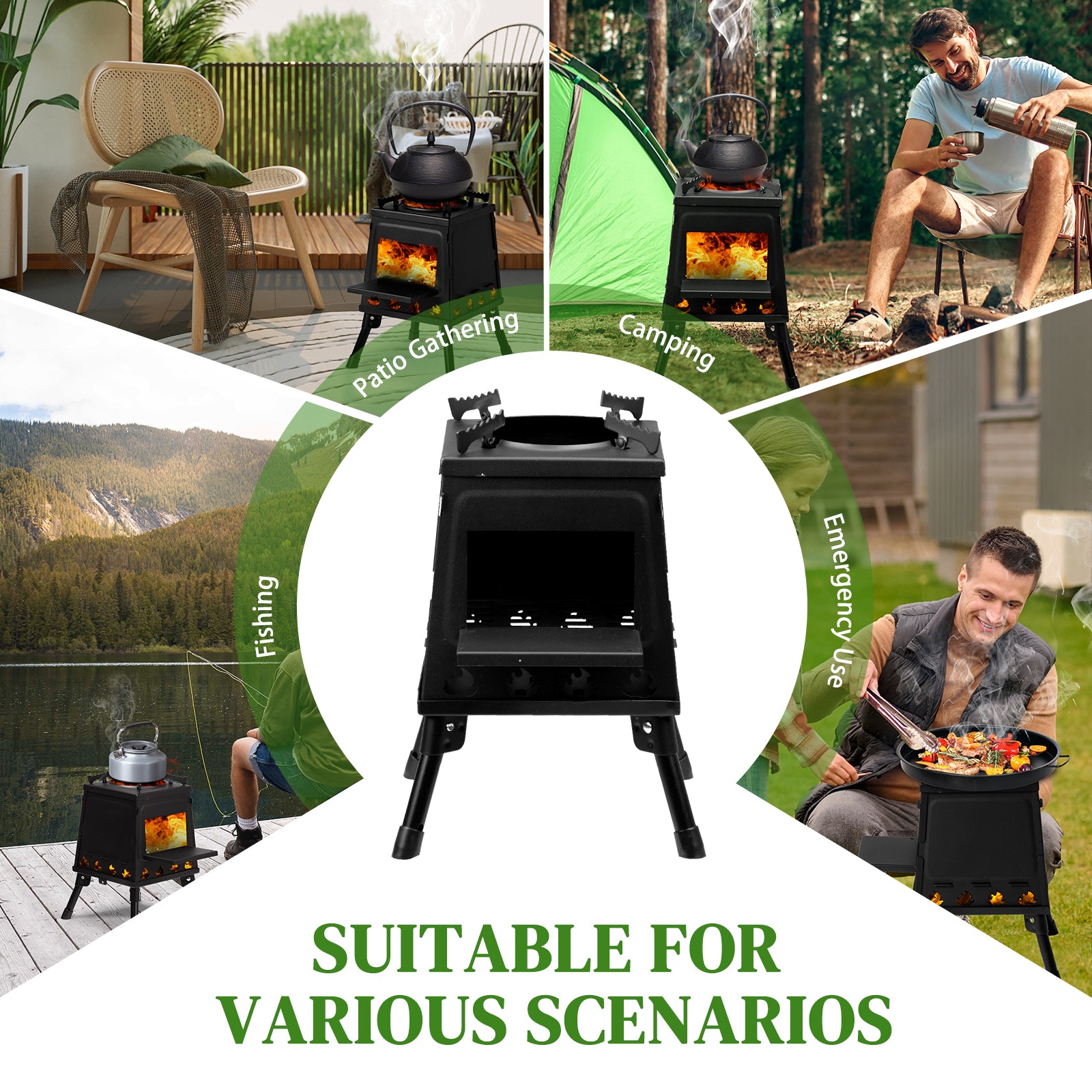 HAOYYE Portable Wood Camping Stove, High-Efficiency Alloy Steel Outdoor Cooking Stove with Storage Bag, Firewood Hook, and Gloves for Camping, Hiking, and Hunting