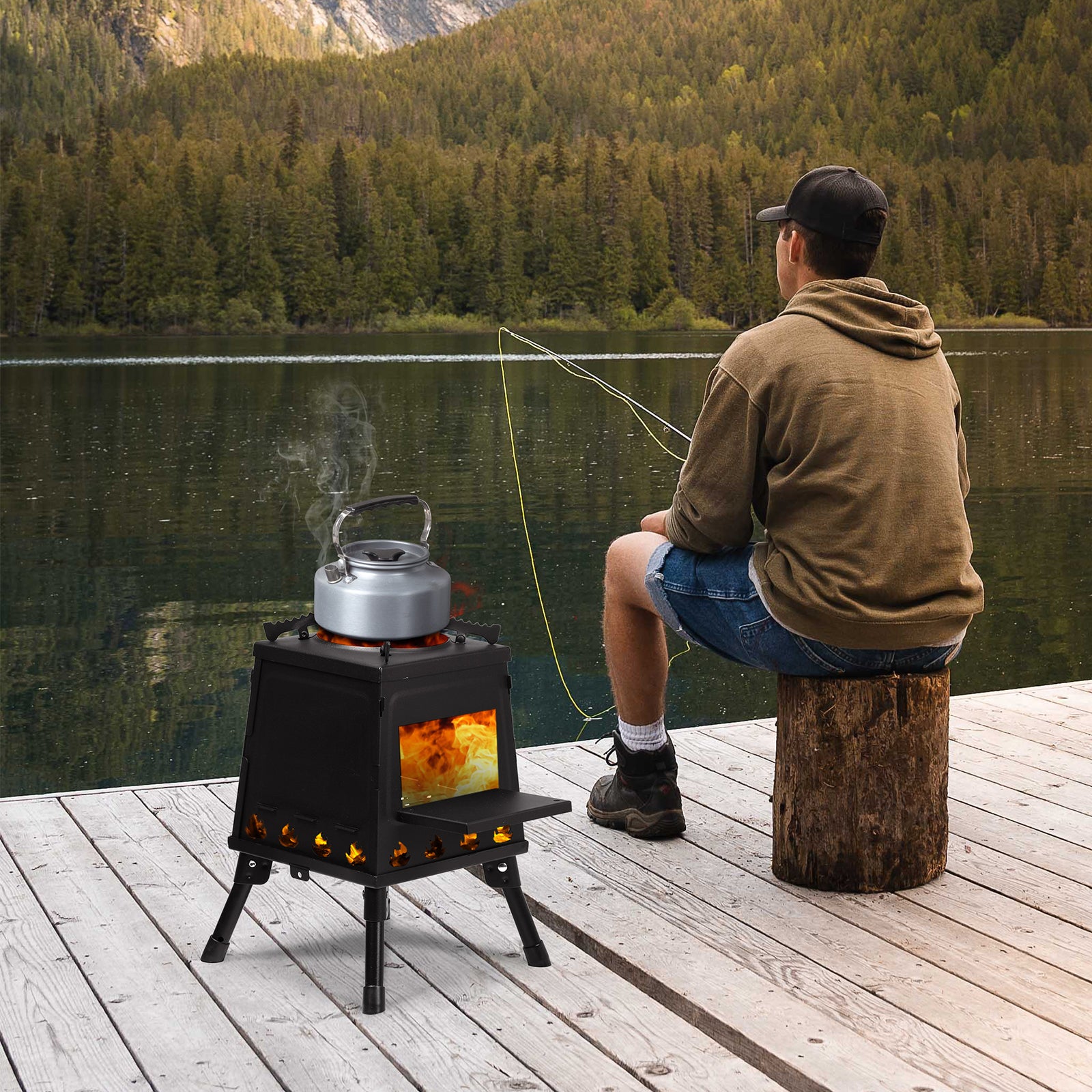 HAOYYE Portable Wood Camping Stove, High-Efficiency Alloy Steel Outdoor Cooking Stove with Storage Bag, Firewood Hook, and Gloves for Camping, Hiking, and Hunting