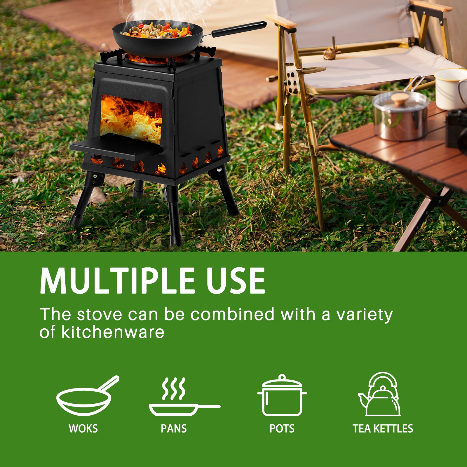 HAOYYE Portable Wood Camping Stove, High-Efficiency Alloy Steel Outdoor Cooking Stove with Storage Bag, Firewood Hook, and Gloves for Camping, Hiking, and Hunting