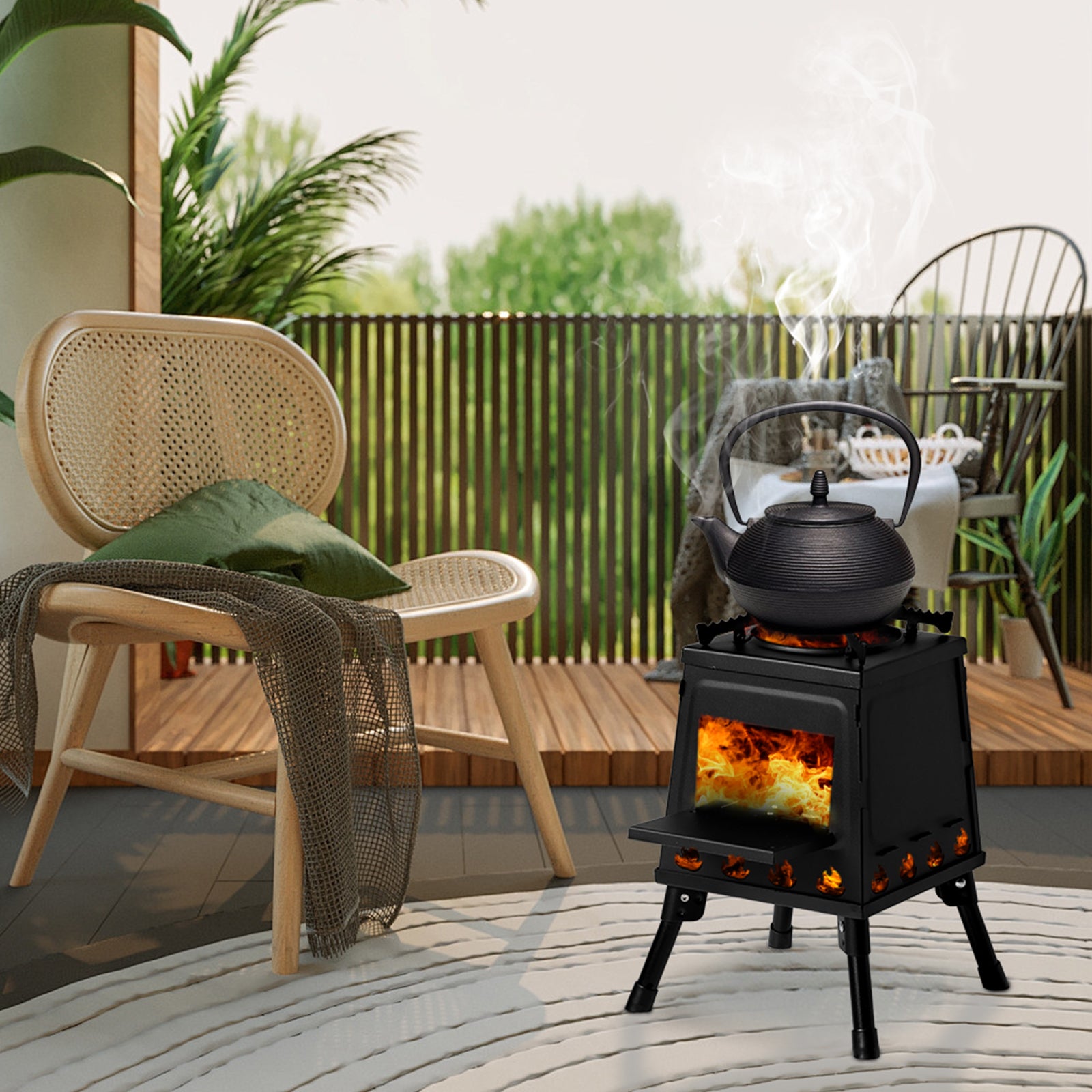 HAOYYE Portable Wood Camping Stove, High-Efficiency Alloy Steel Outdoor Cooking Stove with Storage Bag, Firewood Hook, and Gloves for Camping, Hiking, and Hunting