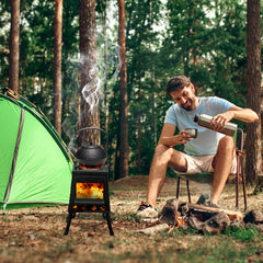 HAOYYE Wood Camping Stove with High Fuel Efficiency, Portable and Durable Alloy Steel Design for Outdoor Cooking, Includes Firewood Hook, Gloves, and Storage Bag
