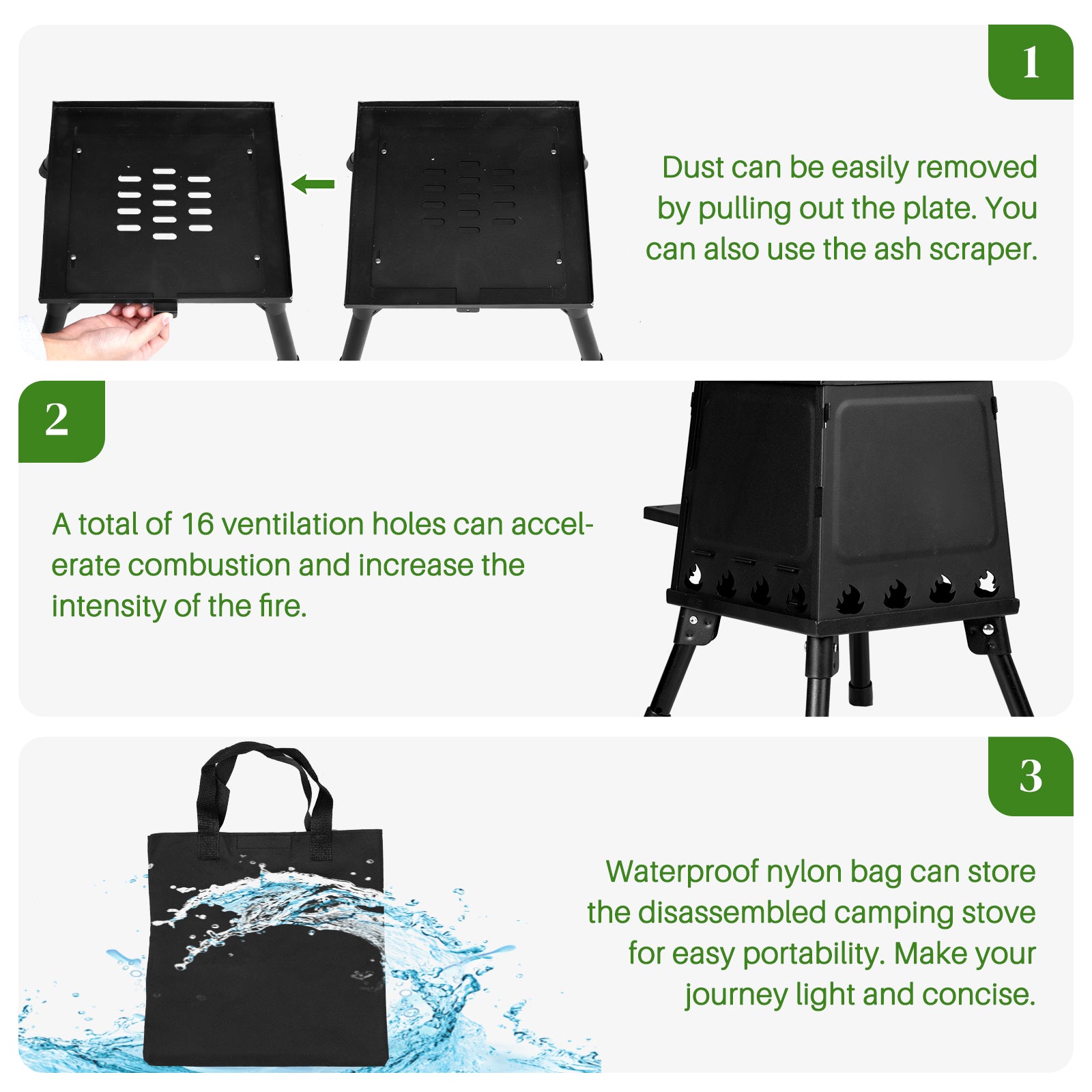 HAOYYE Wood Camping Stove with High Fuel Efficiency, Portable and Durable Alloy Steel Design for Outdoor Cooking, Includes Firewood Hook, Gloves, and Storage Bag