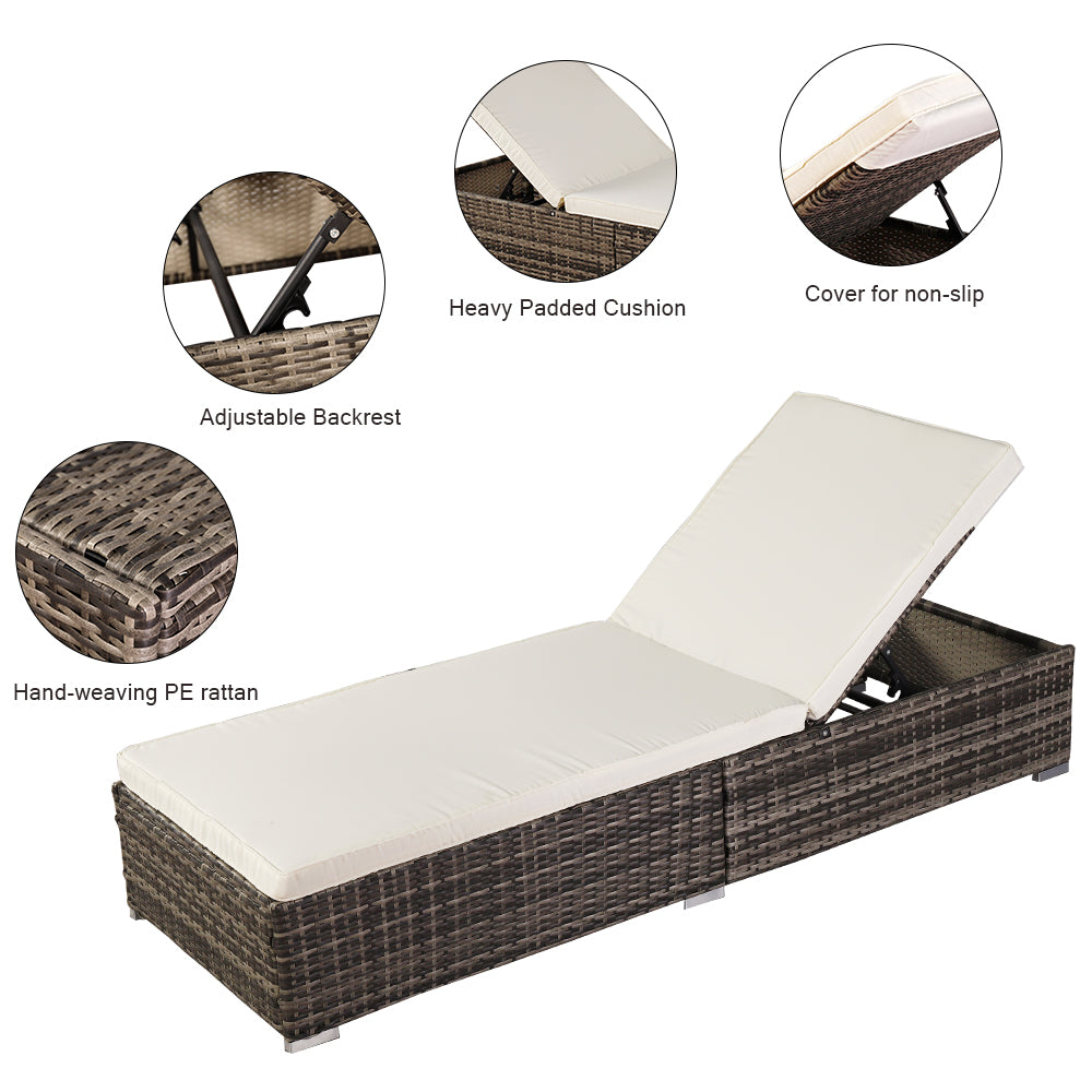 HAOYYE Outdoor Rattan Chaise Lounge Chair for Patio Poolside or Garden, Adjustable Backrest Pool Bed with Cushioned Seat, Modern Wicker Recliner for Sunbathing Relaxation and Outdoor Leisure Use