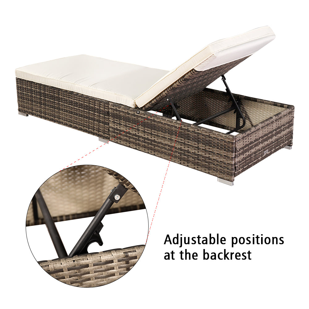 HAOYYE Outdoor Rattan Chaise Lounge Chair for Patio Poolside or Garden, Adjustable Backrest Pool Bed with Cushioned Seat, Modern Wicker Recliner for Sunbathing Relaxation and Outdoor Leisure Use