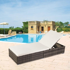 HAOYYE Outdoor Rattan Chaise Lounge Chair for Patio Poolside or Garden, Adjustable Backrest Pool Bed with Cushioned Seat, Modern Wicker Recliner for Sunbathing Relaxation and Outdoor Leisure Use