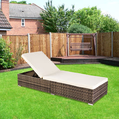 HAOYYE Outdoor Rattan Chaise Lounge Chair for Patio Poolside or Garden, Adjustable Backrest Pool Bed with Cushioned Seat, Modern Wicker Recliner for Sunbathing Relaxation and Outdoor Leisure Use