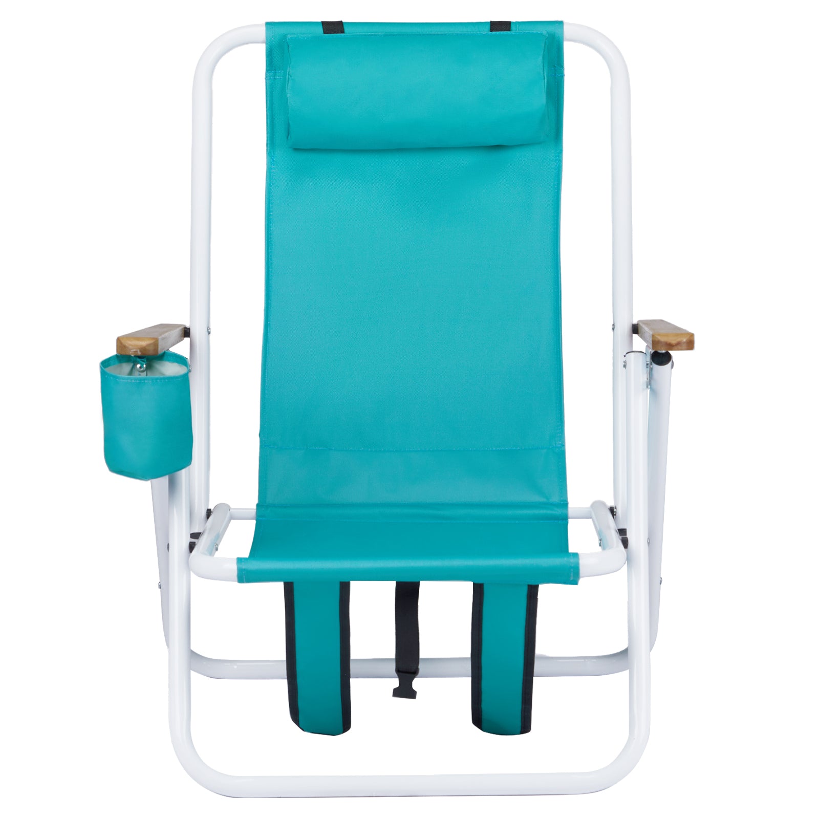 HAOYYE Folding Beach Chair, 4-Position Portable Backpack Foldable Camping Chair with Headrest, Cup Holder, and Wooden Armrests